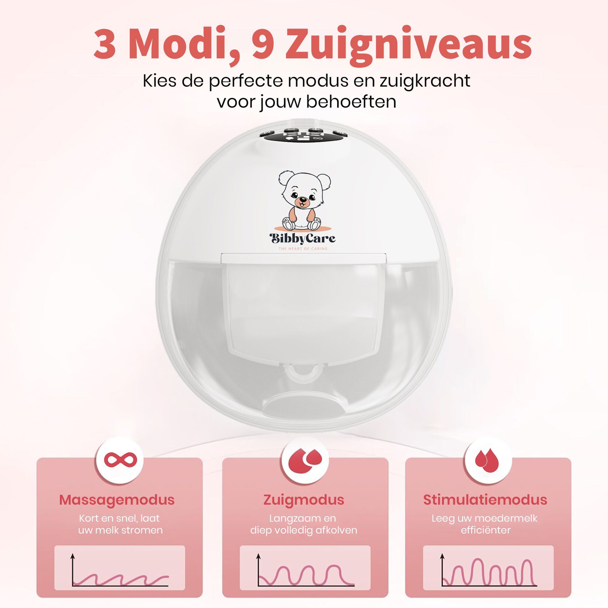 USP image 5 Bibbycare draadloze elektrische borstkolf met een capaciteit van 180 ml en een 1000 mAh batterij, ontworpen voor gebruiksgemak en mobiliteit.