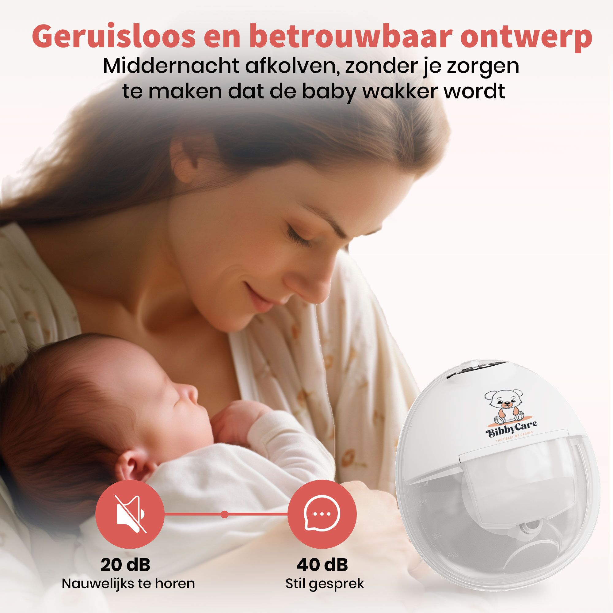 USP image Bibbycare draadloze elektrische borstkolf met een capaciteit van 180 ml en een 1000 mAh batterij, ontworpen voor gebruiksgemak en mobiliteit.